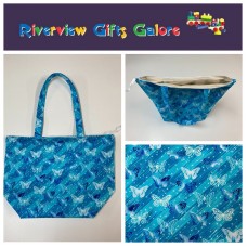 Large Tote Bag With Zip - Blue Butterflies